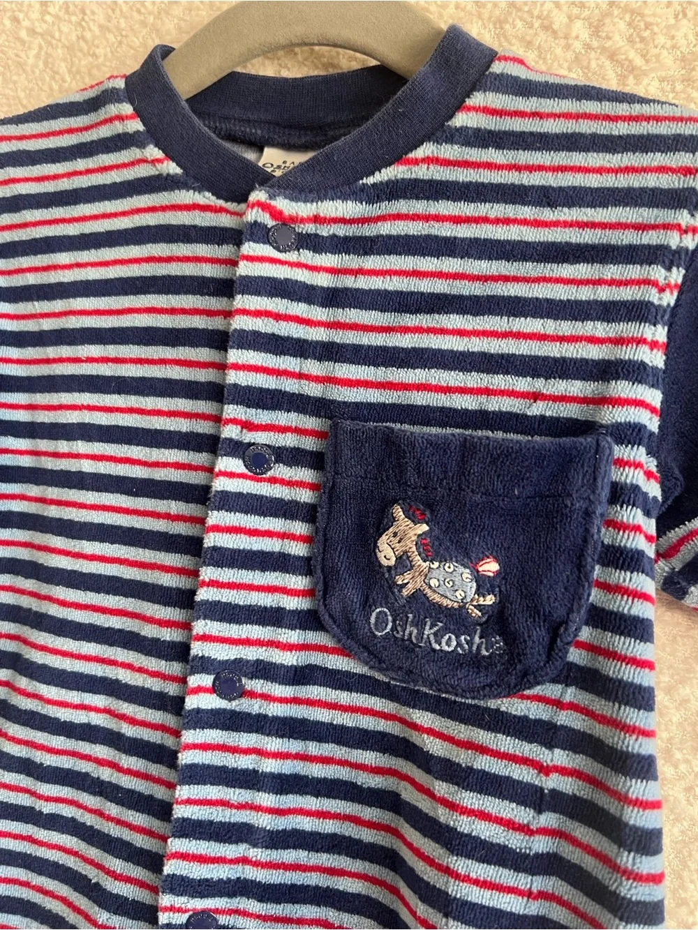 OshKosh Vintage Baby Velour Stripe‎ One Piece Romper Size 0-3 Months